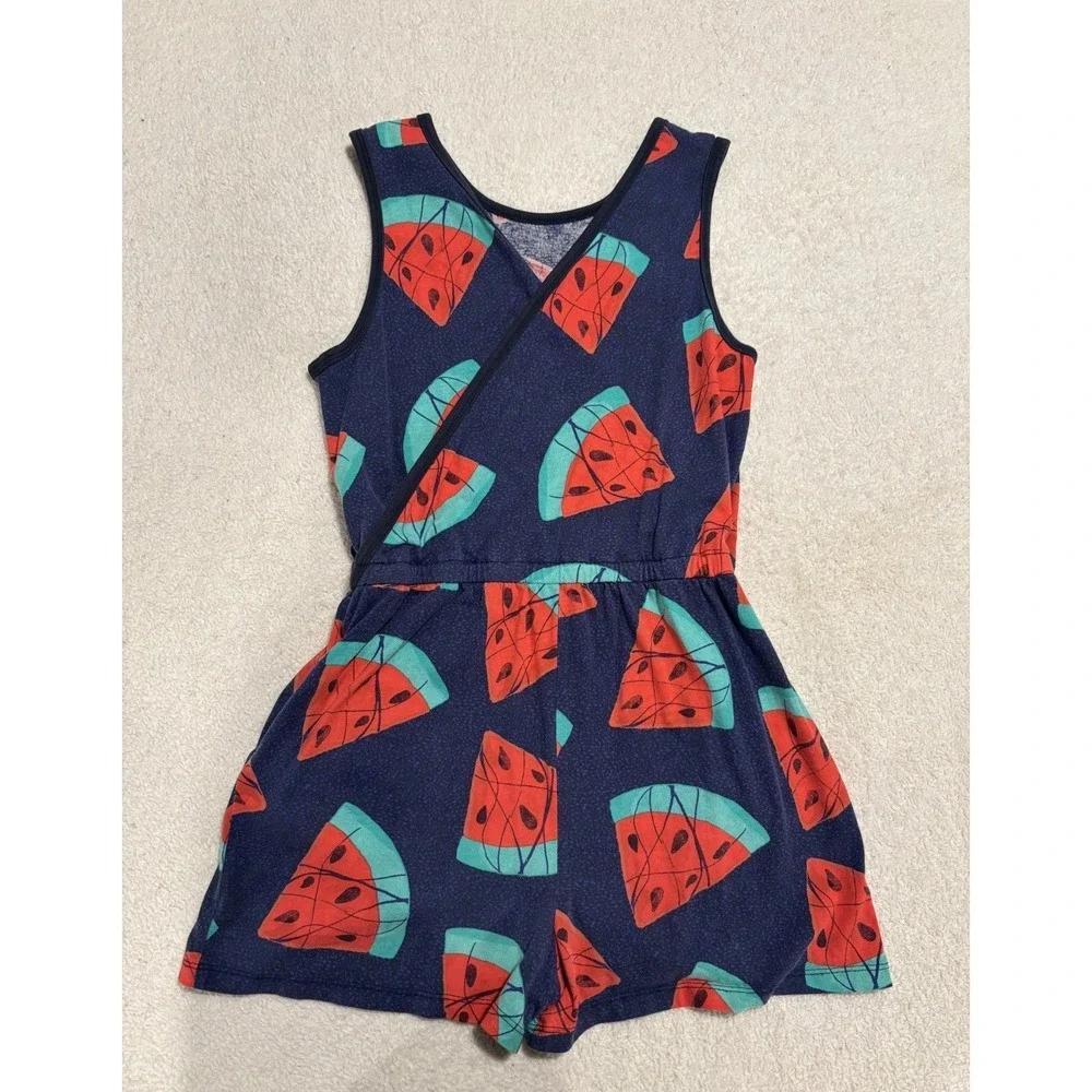 Tea Collection Sleeveless Cross-back Romper Kids S16, Wax Print Watermelon, Blue